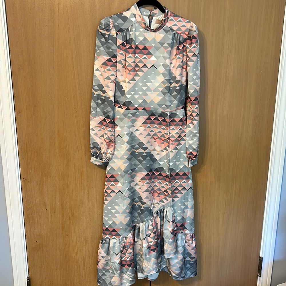 Celinas Geometric Print Dress Long sleeve Midi